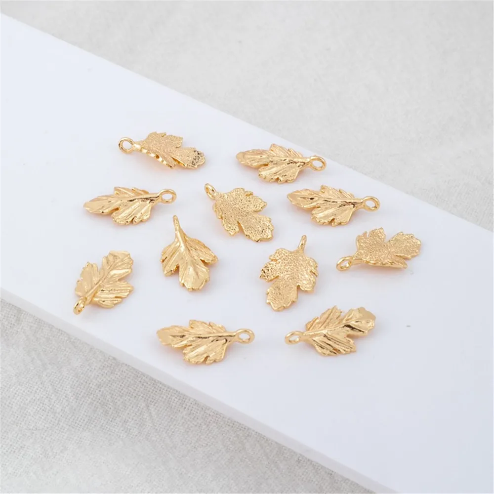 14K Gold Electroplated Thick Maple Leaf Pendant, Copper Coated, Manual DIY Pendant, 8*14mm