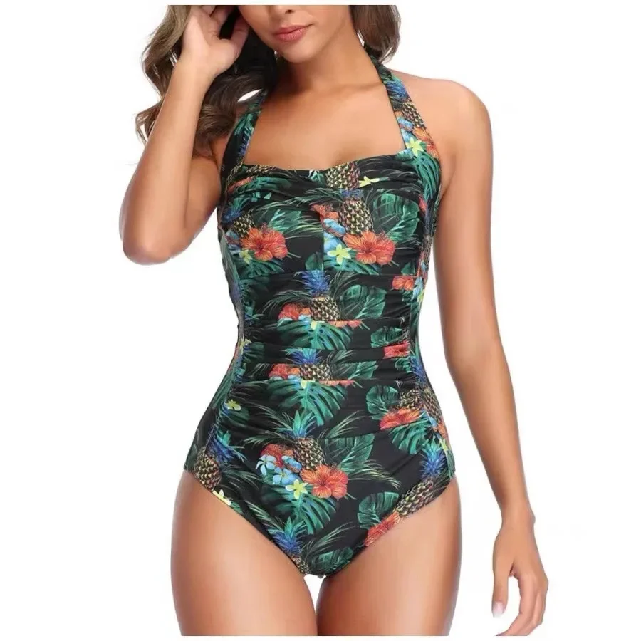 2025 Sexy One-Piece Swimsuit Women's Strapless Backless Print Cross-Border Beach Swimwear Comfortable Casual Slim Sportswear