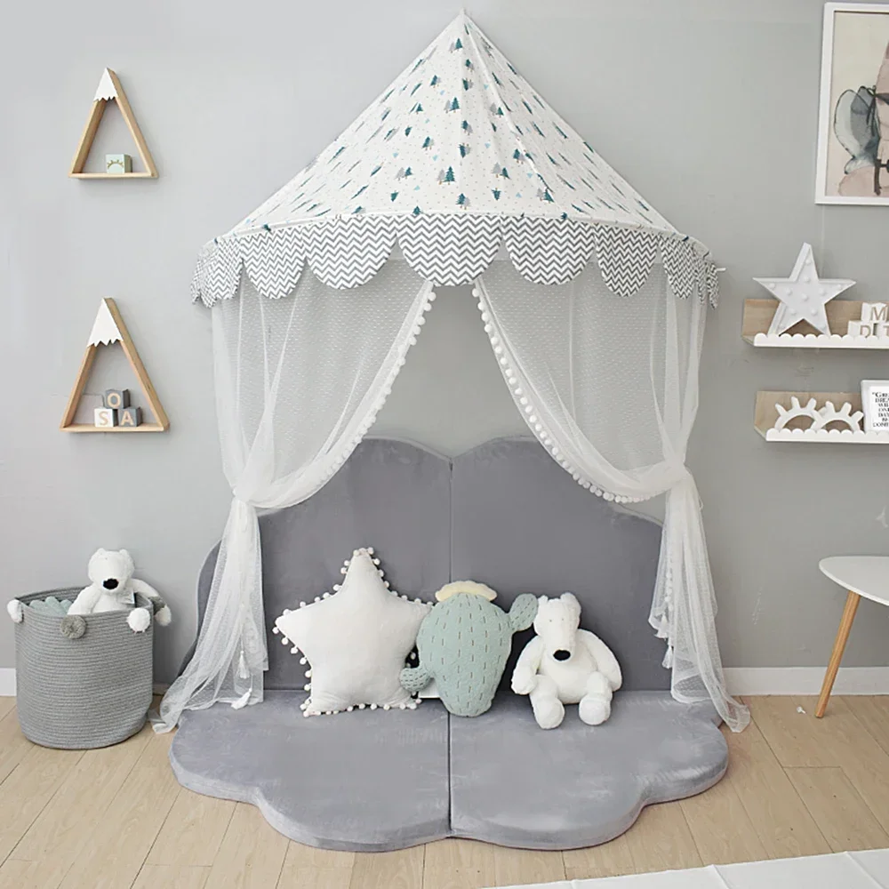 Cute Bear Rose Print Kids Play Tent Nordic Style Baby Bed Tent Canopy Crib Netting Portable Play House For Children Room Decor