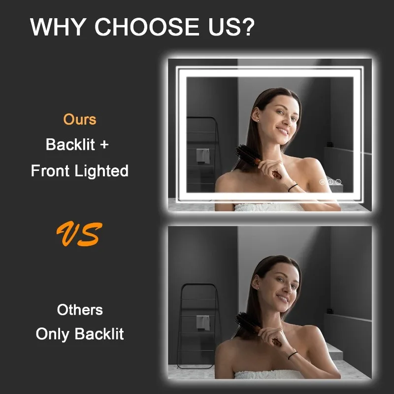 LED Bathroom Mirror, , Memory Function, Stepless Dimmable, Tempered Glass (Horizontal/Vertical)