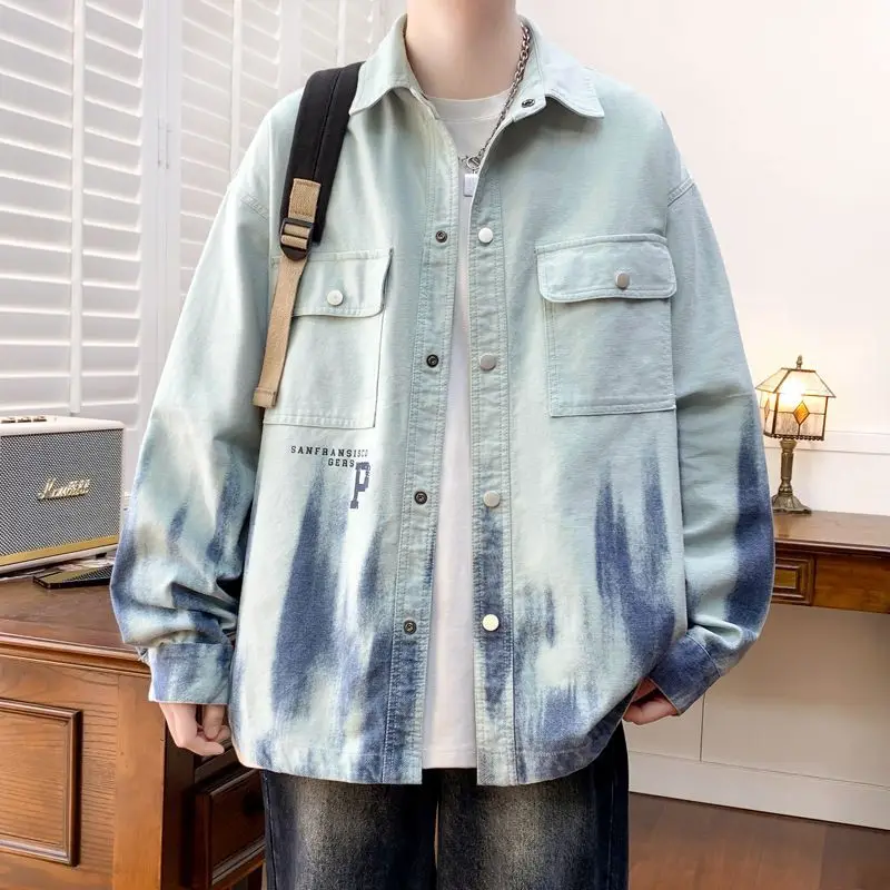Men's Denim Jacket Spring Autumn Youth Casual Style Long Sleeve Shirt Jacket Carrot Fit Standard Model Polyester Fiber 100%