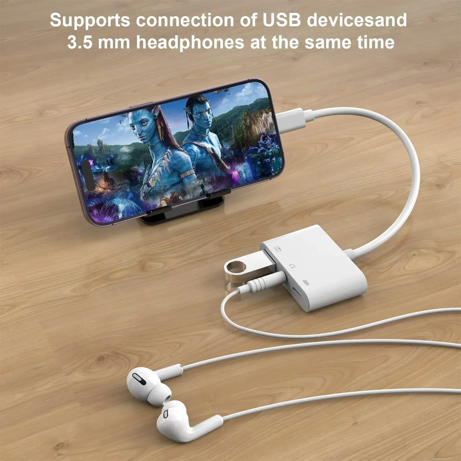 Lightning iPhone to USB3 OTG Camera Adapter 3.5mm Headphone Audio Jack Splitter for iPhone14/13/12/iPad with Charging