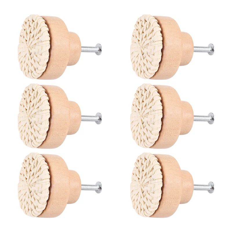AEE6-Boho Manopole per cassetti in rattan Manopole rotonde per cassetti in legno Intrecciate a mano in vimini e viti per pomelli per mobili Boho Beige