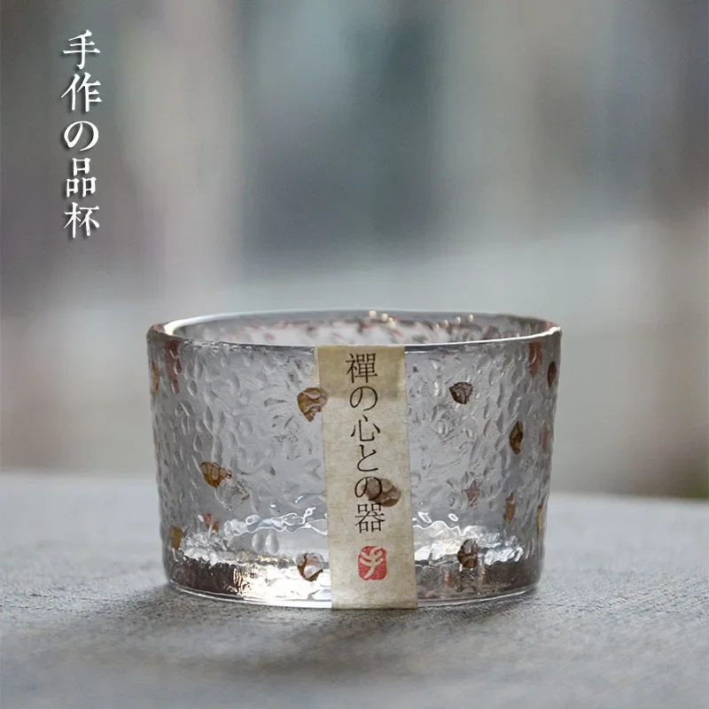 Japanese Hammer Tone Transparent Small Teacup Gold-Painted Glass Cup Tea Cup Kung Fu Tea Set Individual Single Cup