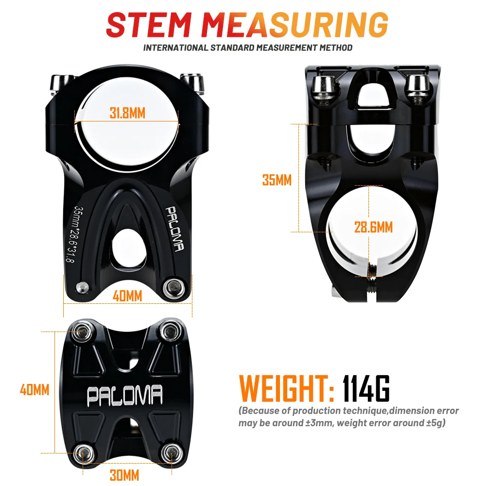 Paloma-Ultra Light Bicycle Stem, MTB, CNC, Short Stem, Diameter 31.8, Aluminum, 0 Degree, 35mm, 6061