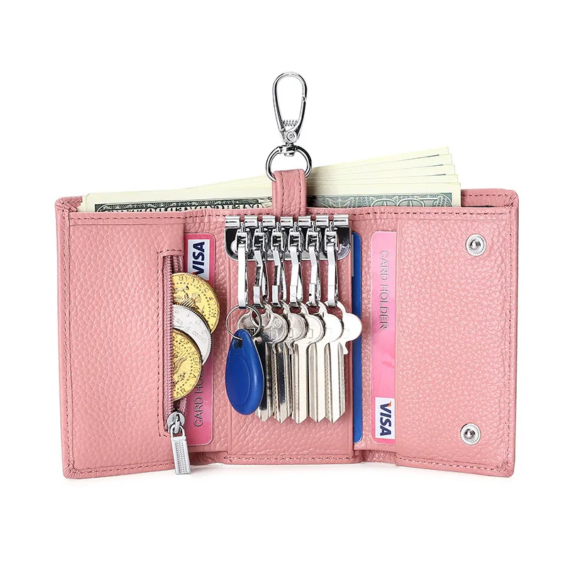 

New zipper door key bag waist hanging leather purse Women's card bag multi-functional fashion keychain couple