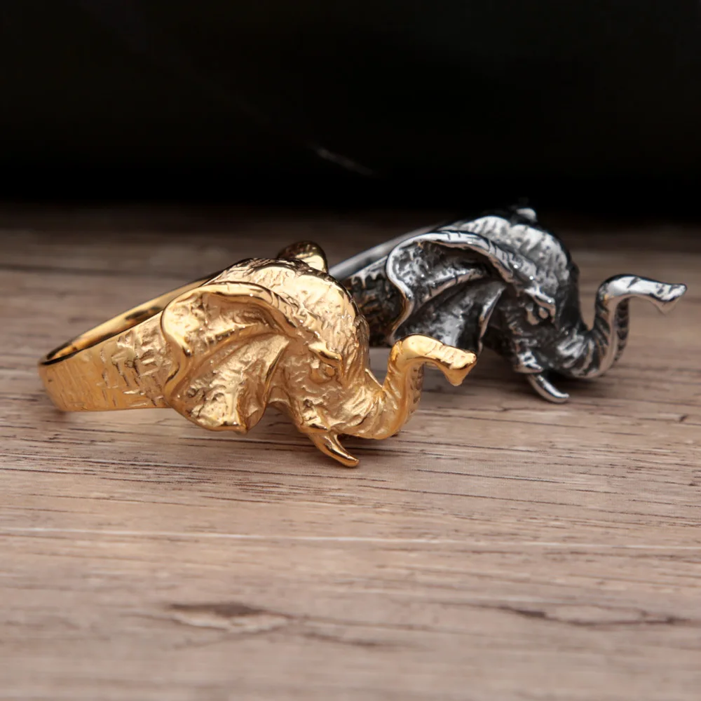 Punk Vintage Elephant Ring Motorcycle Biker Stainless Steel Animal Rings for Men Women Fashion Lucky Jewelry Gifts Wholesale