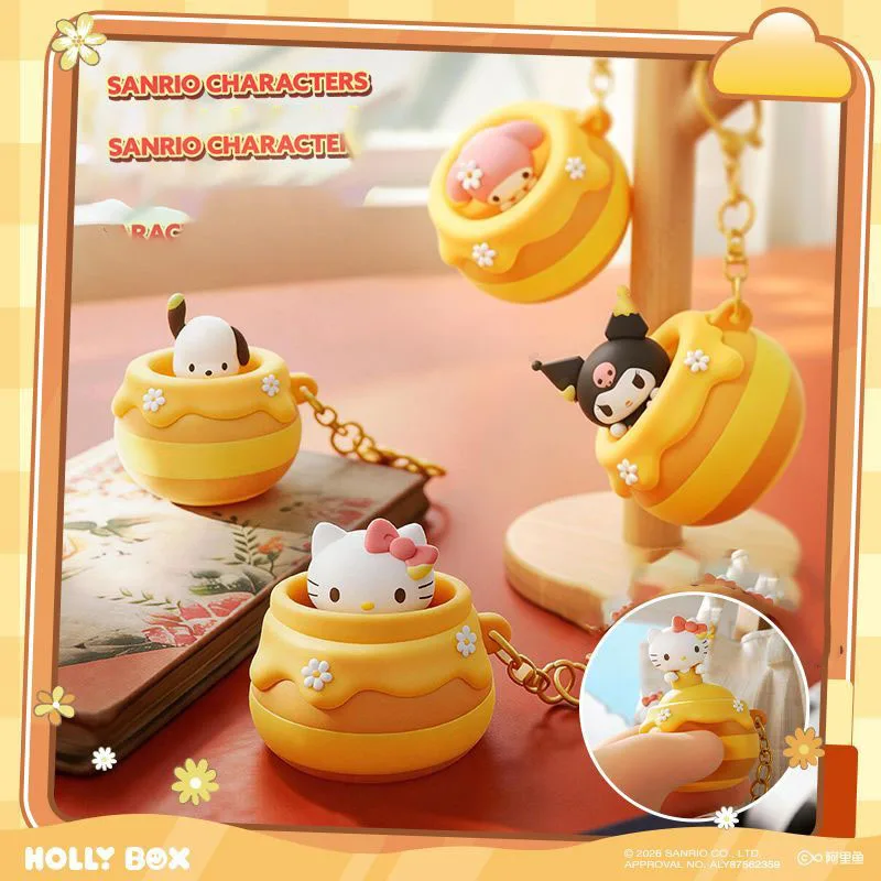 

Official Sanrio Characters Honey Pot Squeeze Keychain Kuromi My Melody Hello Kitty Pochacco Stress Relief Sweet Toy for Fan Gift