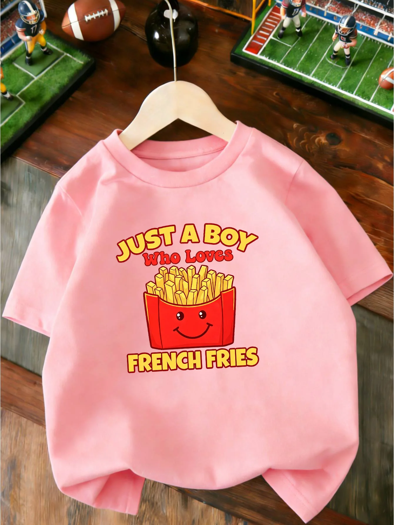 Just A Boy Who Loves French Fries Funny Food Quote Graphic Print T Shirt Family Matching Boys Girls Kids Casual Short Sleeve Top