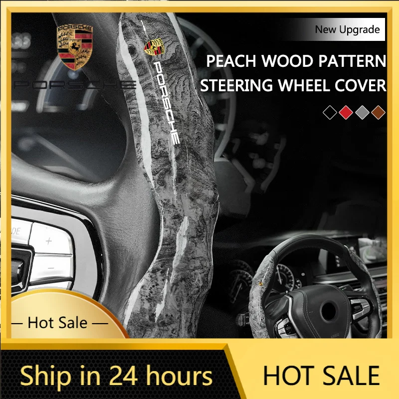 

For Porsche Cayenne Panamera Macan 911 2Pcs Car Steering Wheel Cover For Porsche Panamera Cayenne Taycan 911 718 Macan Carrera-G