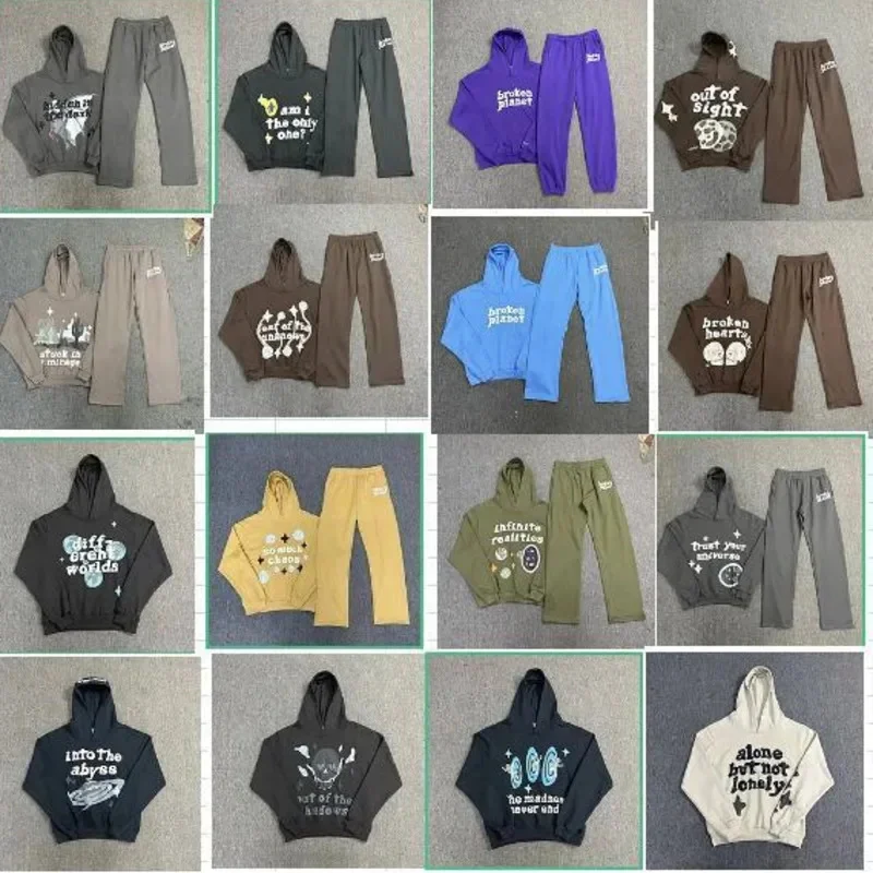 2024 Brokens Planets Basic Printed Letter Set Loose Trendy Brand Men's And Women's Personality Hooded Hoodie Straight Pants