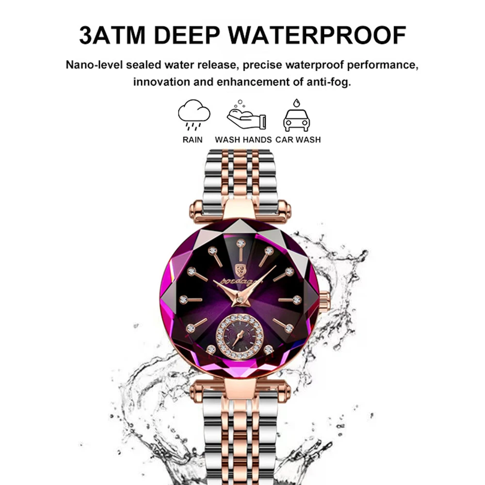 Poedagar luxo mulher relógio de pulso elegante à prova dwaterproof água relógio de aço inoxidável para senhoras vestido diamante quartzo relógios femininos reloj