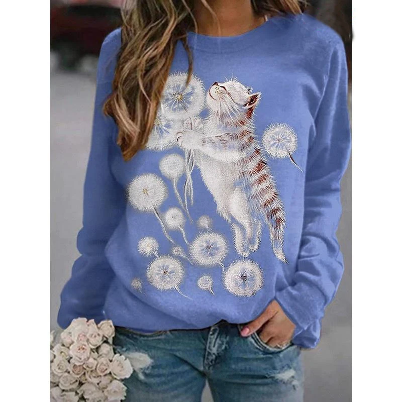 Autumn Cartoon Cat Sweatshirts Animal 3D Print Hoodies Women New Long Sleeve Y2k Hoodie Oversized Pullovers Tops Female Clothing