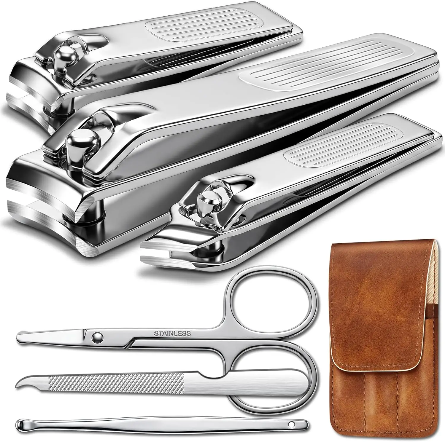 

6Pcs Ultra Sharp Nail Clippers Set with Leather Case, Curved Edge Trimmer for Fingernails & Toenails