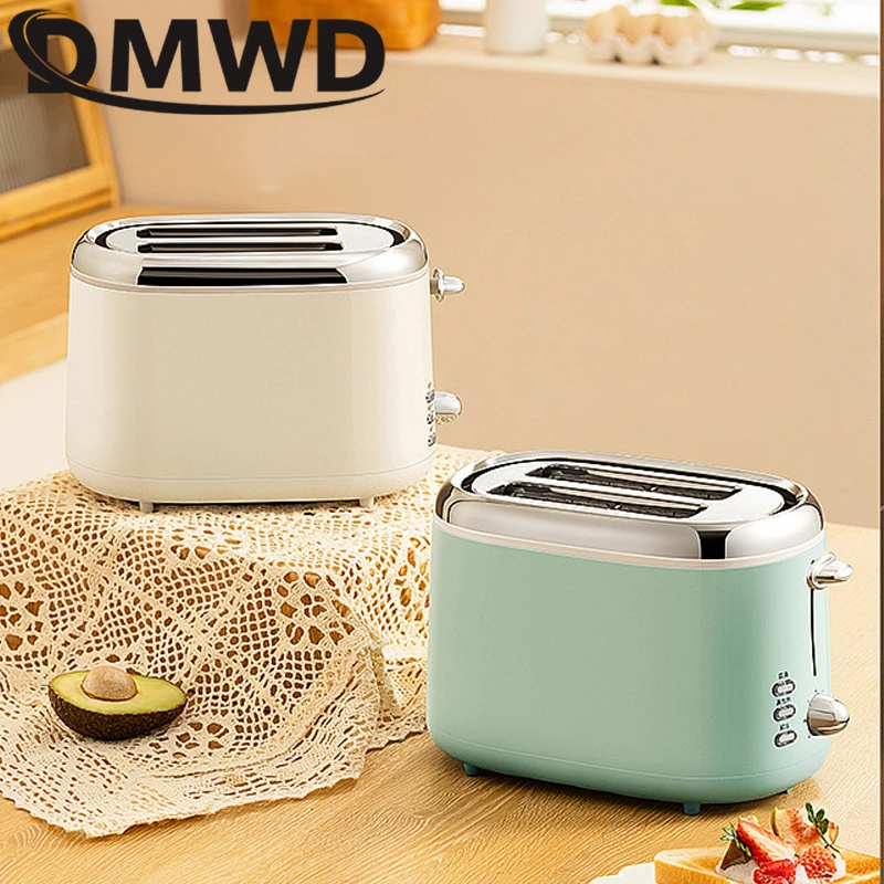 DWMD-Tostadora eléctrica doméstica de acero inoxidable, máquina para hacer pan, 2 rebanadas, máquina automática para desayuno, sándwich, horno