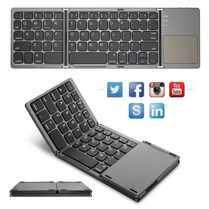 

B033 Foldable Keyboard with Touchpad Tri-Fold Bluetooth Compatible Portable Wireless Keyboard for IOS Android Phone Ipad Mobile