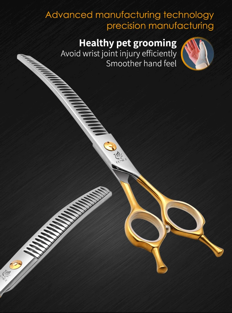 Fenice JP440C High Quality 7.0/7.5 inch Professional Dog Grooming Scissors Curved Chunker Scissors Grooming for Dogs Face Body