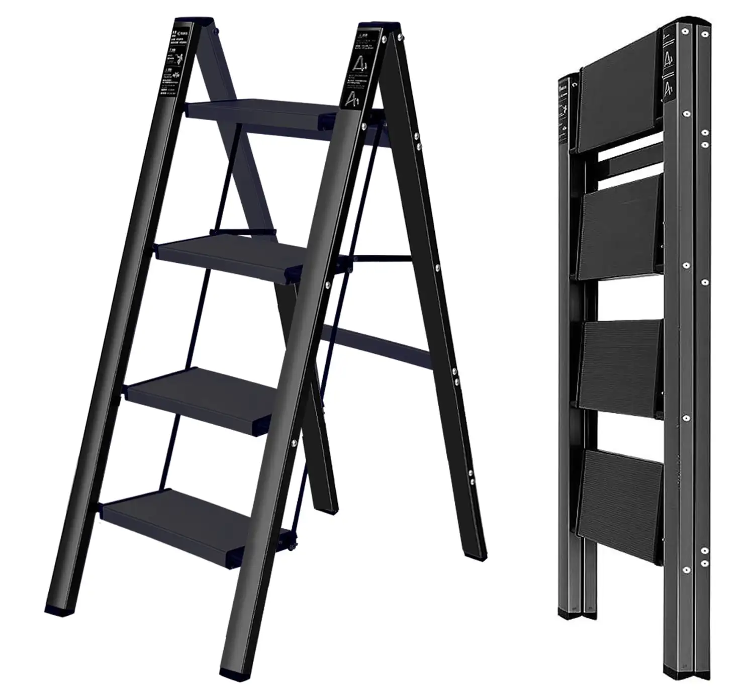 

4 Step Ladder Steel Folding Step Stool with Wide Anti Slip Pedal Portable Lightweight Multi Use Stepladder 330lbs Black