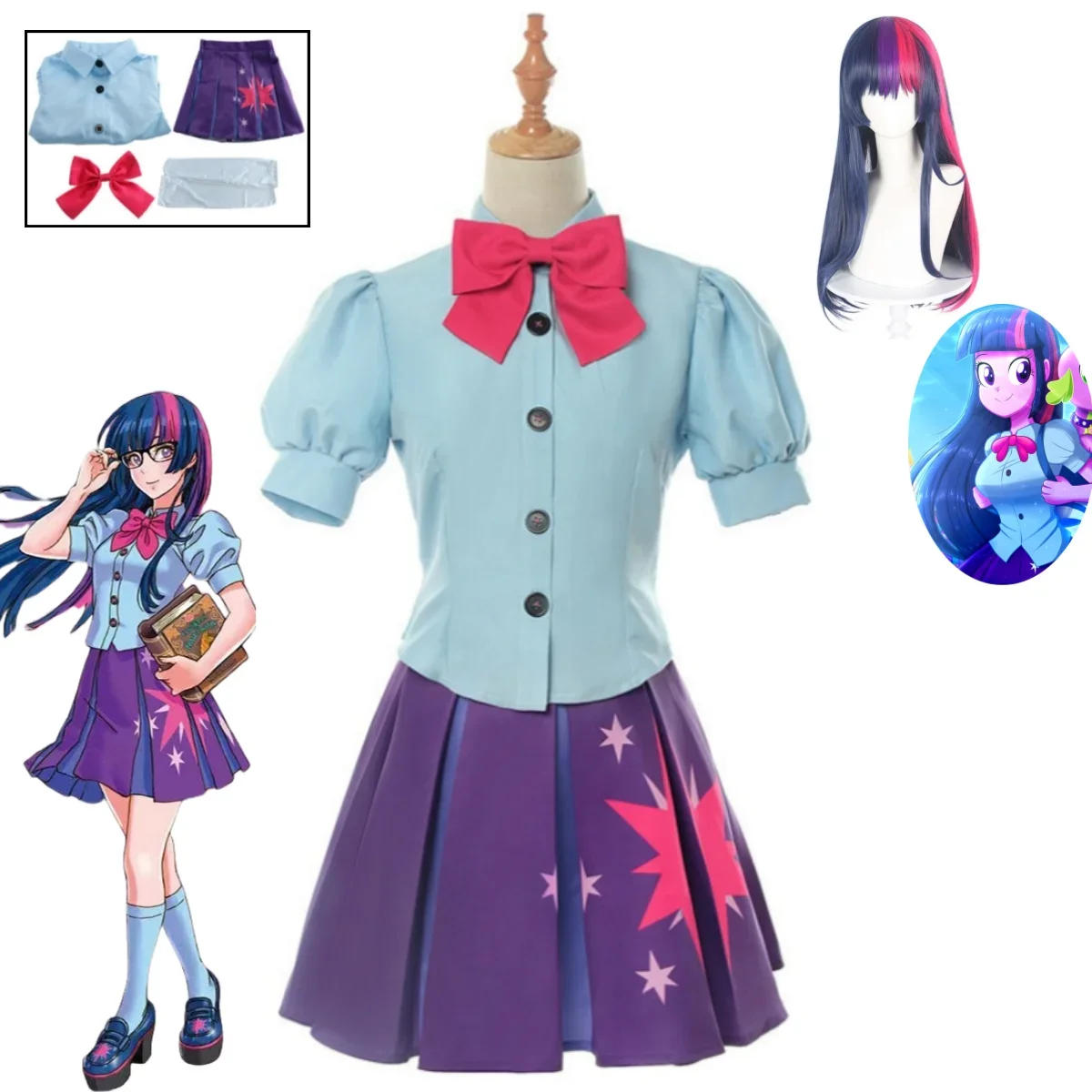 Twilight Sparkle Costume Human Dress Cosplay Costume Sailor Shirt Short Dress Halloween Carnival Party Uniform Set