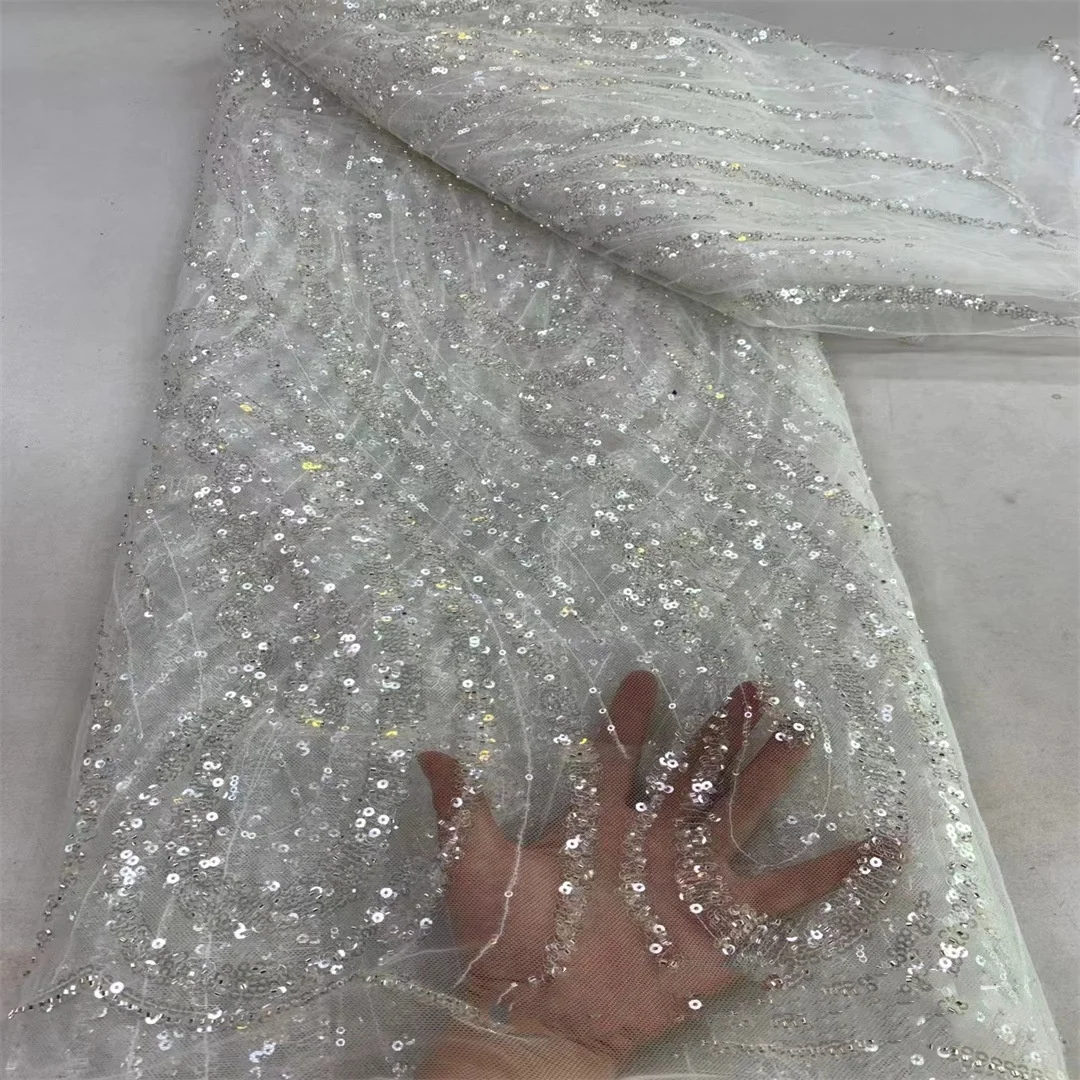 8 Colors Evening Party Gown Mesh Wedding Dress Sequin Tube Fabric Beaded Embroidered Diamond Striped Material Accessories