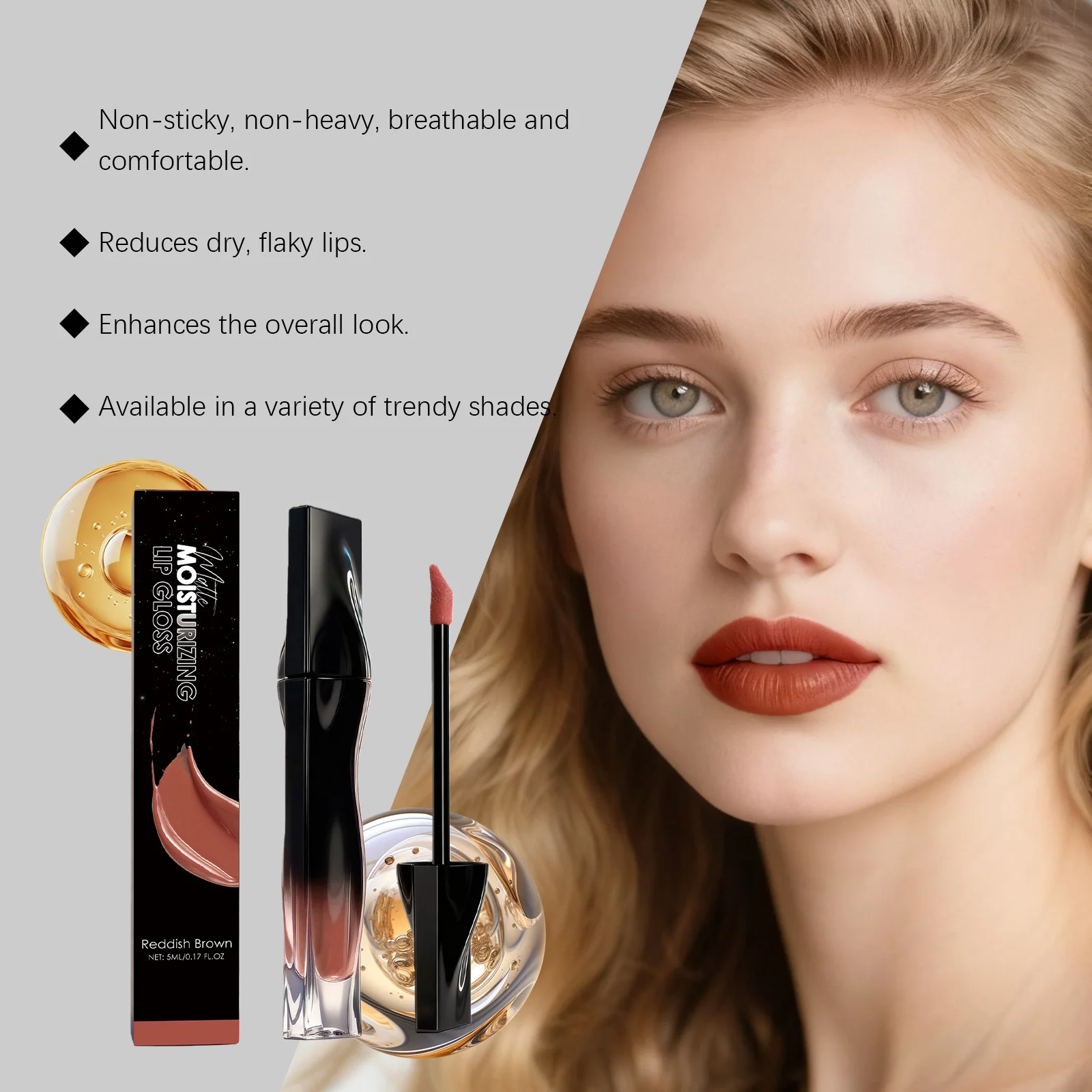 Matter Lipgloss, wasserfest, schweißfest, langlebig, glatte Textur, Lippenvolumen-Verstärkung, feuchtigkeitsspendender roter Lippen-Matt-Lippenstift