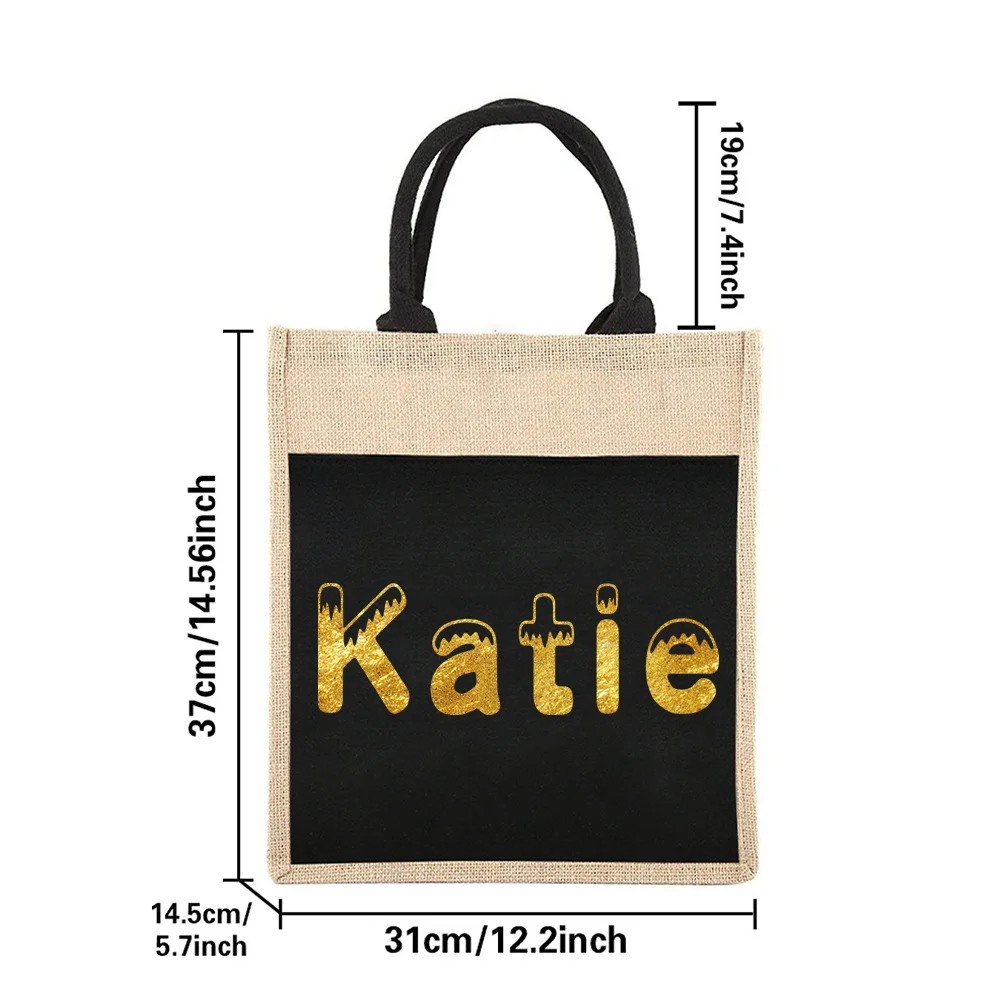 Customizable Name Women's Shopping Bag Reusable Linen Handbag Fashion Pattern Series Grocery Shopping Bag
