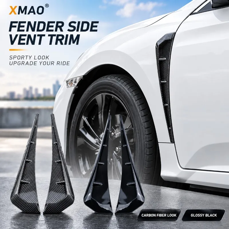 XMAO 2Pcs Car Fender Side Vent Trim Universal Carbon Fiber Look Blade Decals Decorative Air Outlet Exterior Styling Accessories