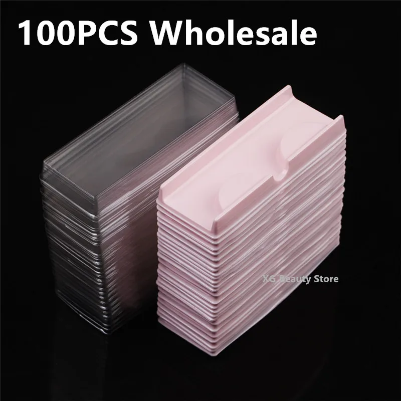 50/100PCS Pink Plastic Eyelashes Packaging Box Fake Eyelash Tray Storage Cover Single Case Lash Box Customizable Wholesale