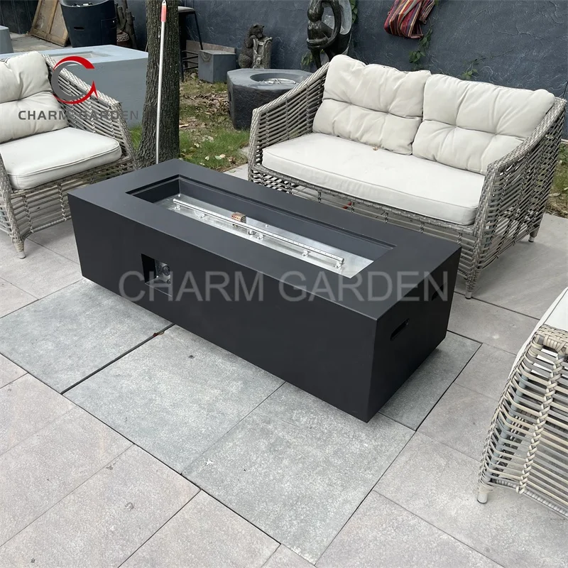 Modern Outdoor Rectangular Gas Fire Pit Table Contemporary Patio Heater
