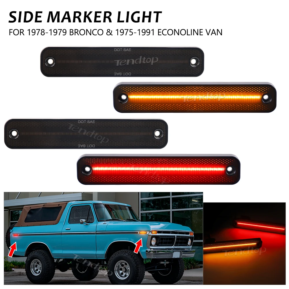 Front  Amber/ Rear Red Side Marker Lights For 1973-1979 Ford F Series Truck Bronco For 1975-1991 Ford Econoline Van