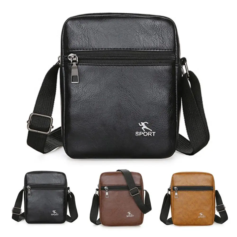 

Casual Men's Crossbody Bag Busin Mobile Phone Bag Single Shoulder Bag Trendy Small Soft PU Leather Zipper Bag