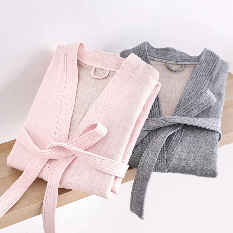 

Solid Soft Women Shower Robe Kimono Pure Cotton 4 Layer Gauze pockets Bath Robe Home Dressing Gown Sleepwear Bathrobe Pajama Man