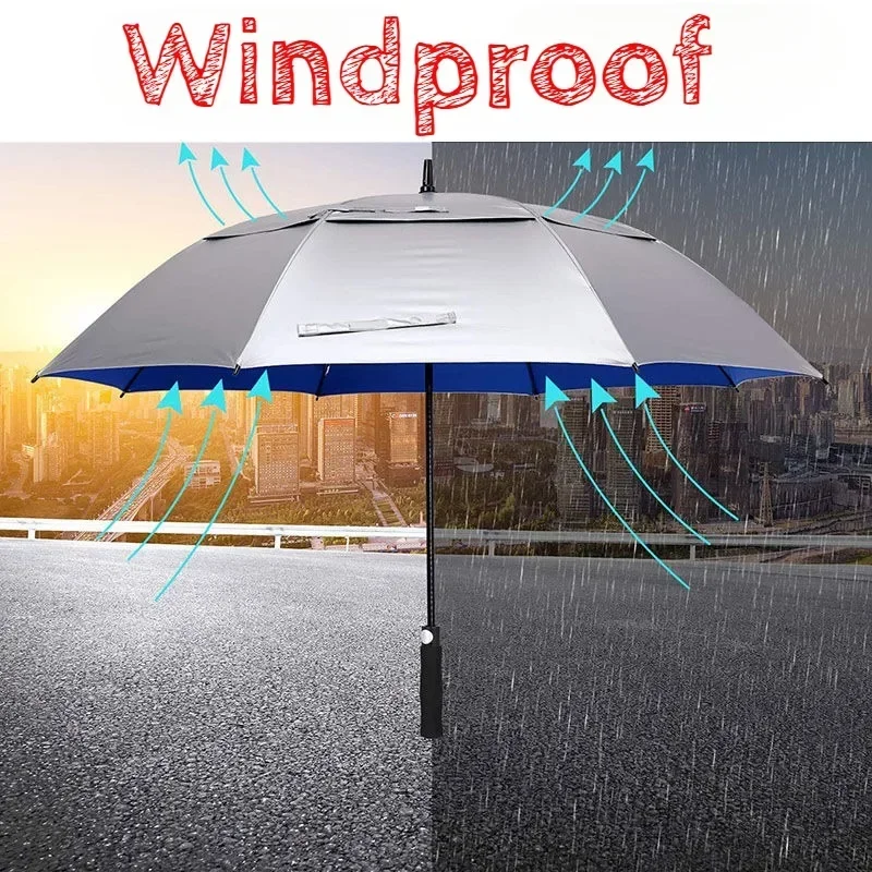 Double-deck Long Handle Umbrellas Sun Protection Reinforced Rain Umbrella Household Ultra Large Umbrellas Windproof Rain Gear