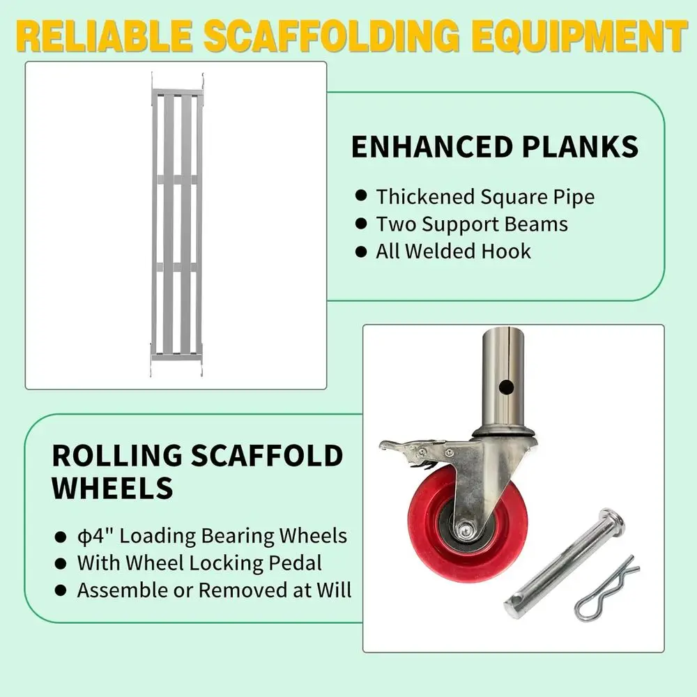 Plataforma de Andaime Ajustável com Rodas, 47,2 Polegadas de Altura, Capacidade de 500 lbs, Prata para Construção e Reformas Residenciais