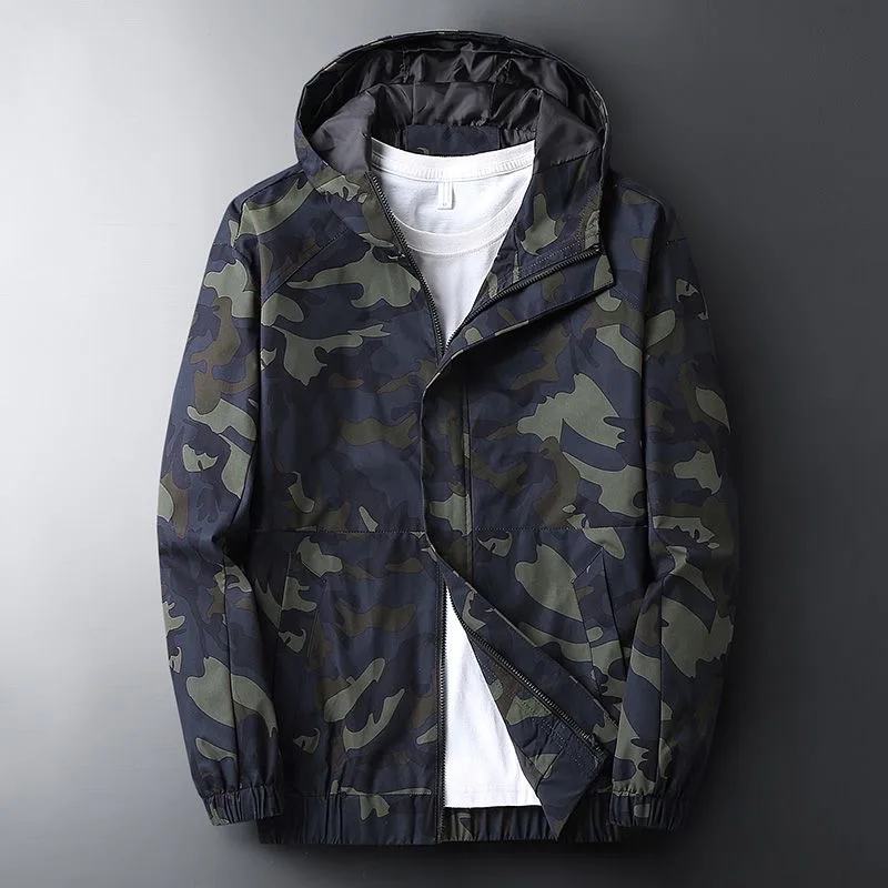 2024 Spring and Autumn New Fashion Trend Camouflage Hooded Coat Men's Casual Loose Waterproof High Quality Plus-Size Jacket 4XL