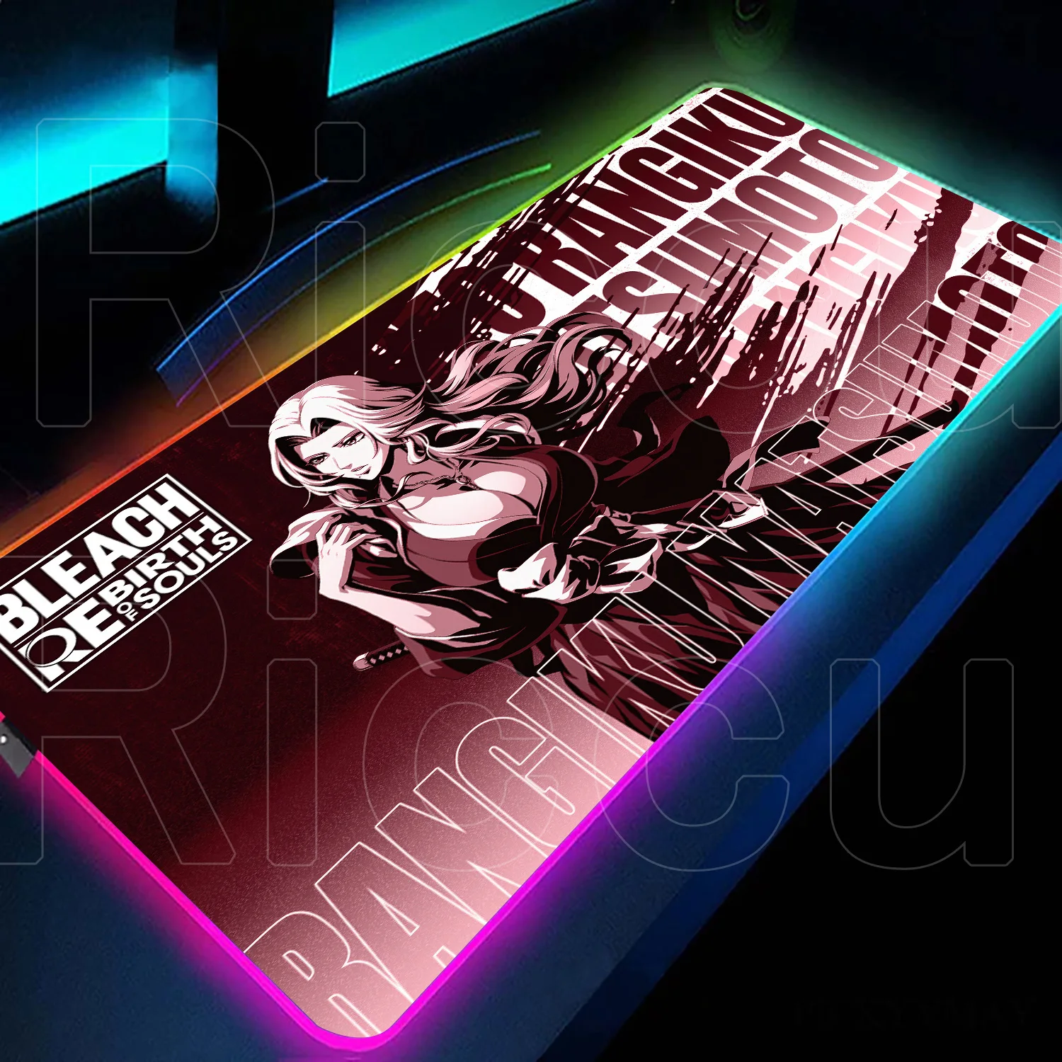 Anime Bleach Mouse Pad RGB Colorful Glowing Keyboard Desk Mats Large Computer Gamer Cabinet Kurotsuchi Mayuri Backlight Mousepad