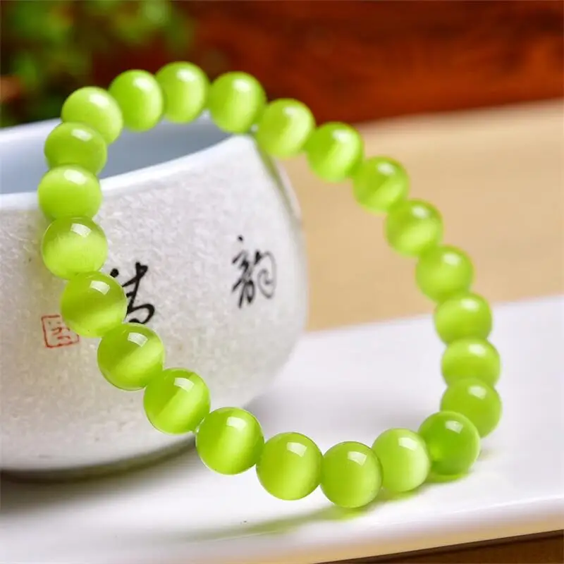 

8MM Natural Green Cat Eye Stone bracelet Reiki Healing Fengshui Stone Fashion Jewelry For Women Holiday Gift 3PCS