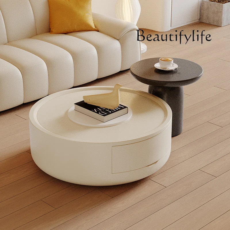 Cream Style Size round Tea Table Combination Small Apartment Living Room French Entry Lux Simple Side Table