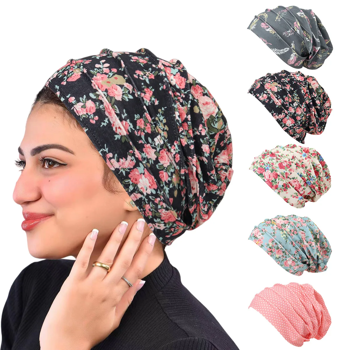 

2026 New Printed Cap Night Sleeping Cap Soft Strech Muslim Women Hijab Bonnet Ladies Headscarf Convenient Hat Wrap