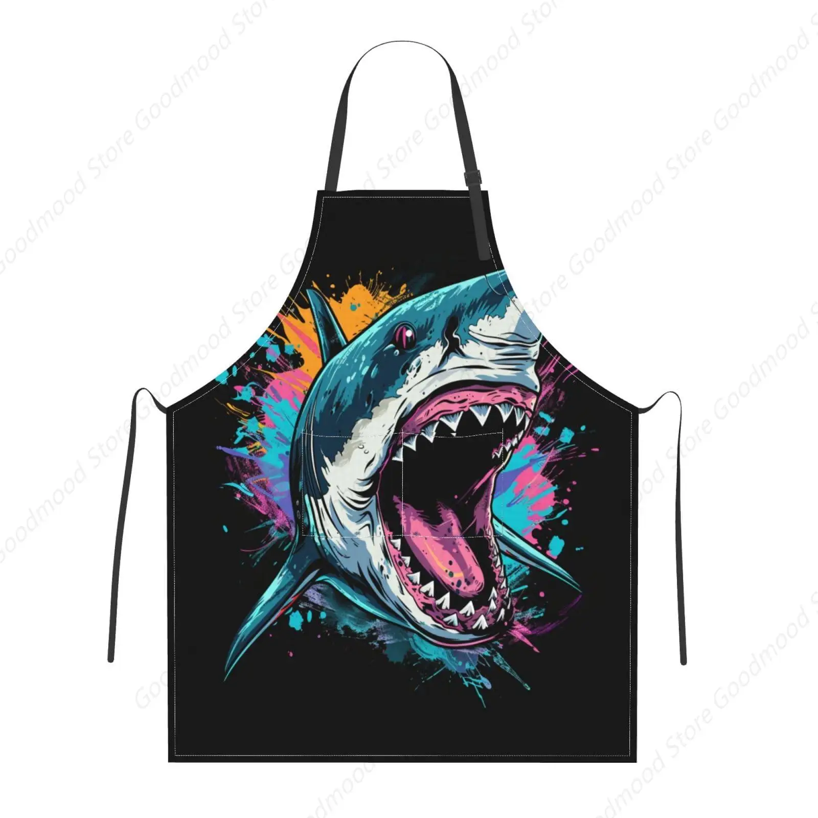 

Colorful Shark Mouth Apron For Women Men With Pockets Unisex Apron With Adjustable Neck For Home Kitchen Waitress Decor Apron