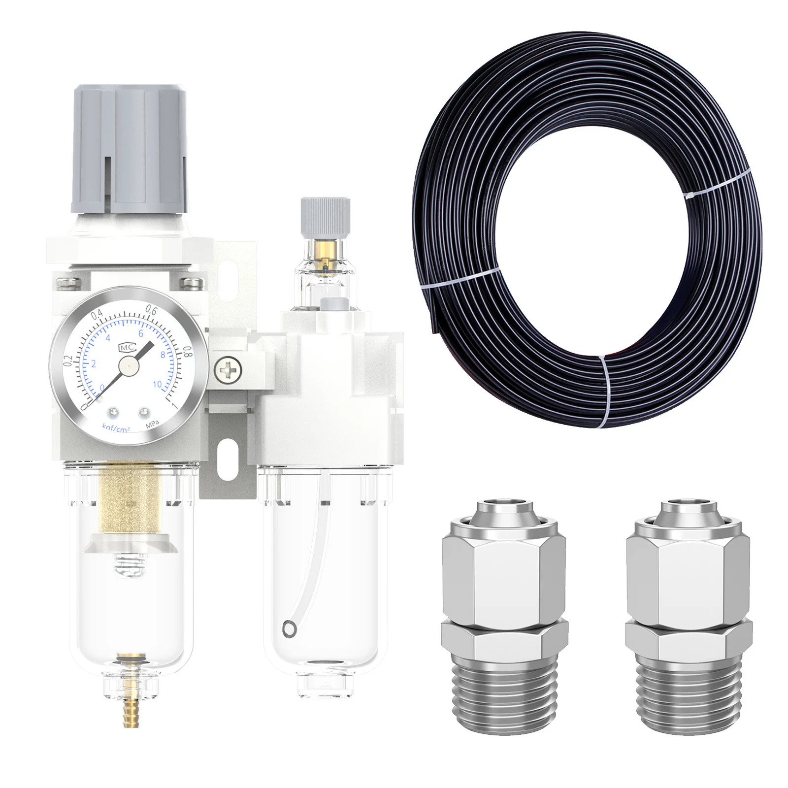 

AC2010-02 1/4 "пневматический регулятор давления, масло-водоотделитель, воздушный фильтр с черной воздушной трубой PU10M 5x8