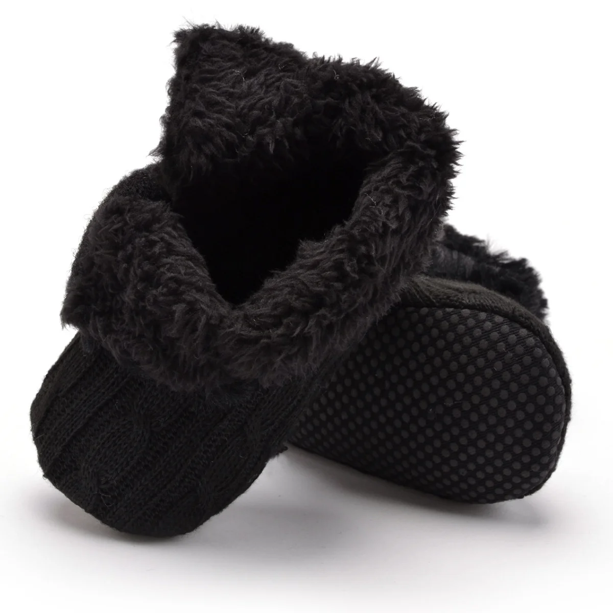 

Baby Knitted Crib Shoes Black Non-Slip Sole Infant Toddler Prewalker Boots Winter Warm Soft Cotton Shoes 0-6 Months
