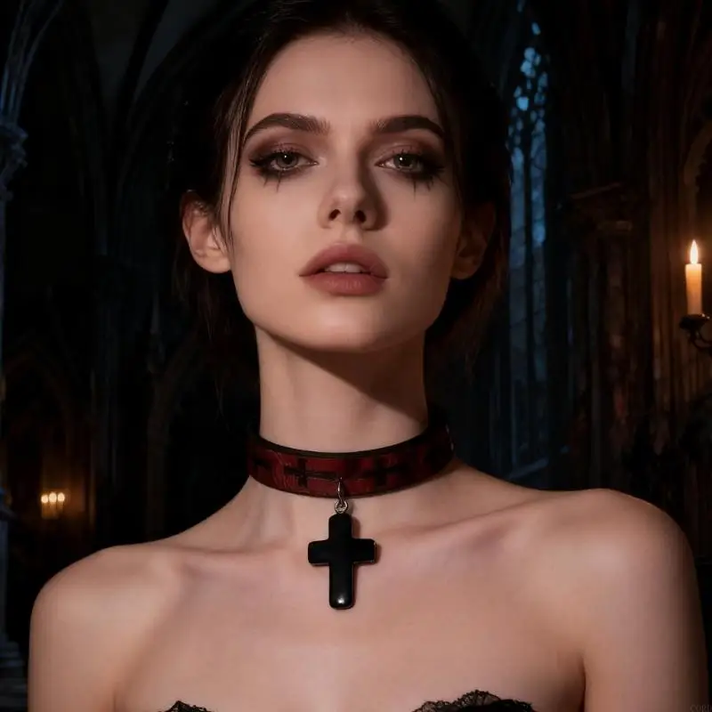 CORD Gothic Punk Leather Necklace With Metal Crosses Adjustable Closure Hip Hop Streetwear Jewelry For Rocker Street