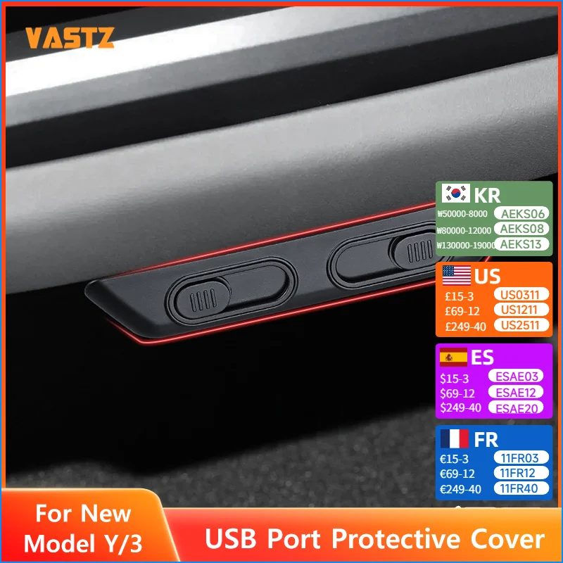 

USB Port Protective Cover For Tesla Model Y Juniper 2025 Model 3 Highland 2024 2025 ABS Slide - Switch Panel Dust - Proof Shield
