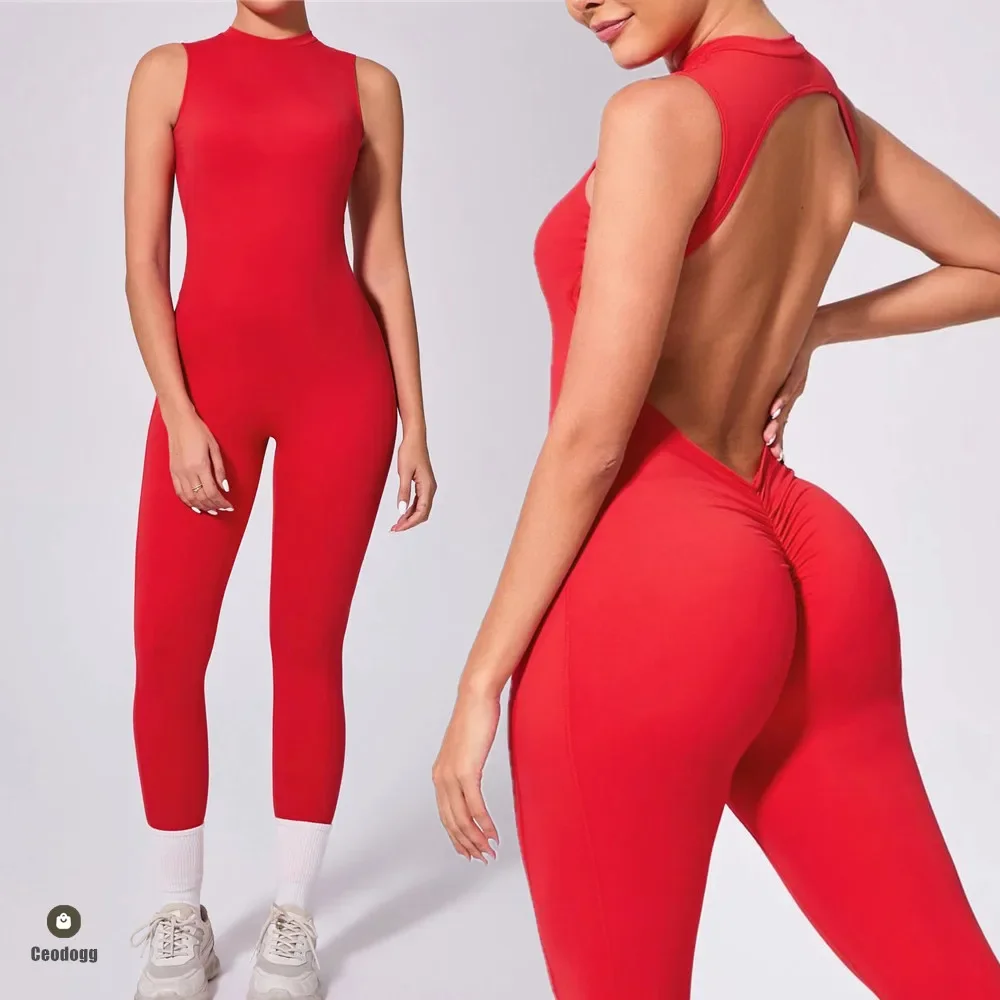 

Women Back-V Sport Yoga Set One-piece Jumpsuit Workout Clothes Sportwear Bodycon Outfit Fitness Gym Suit Workout Tracksuit XP138