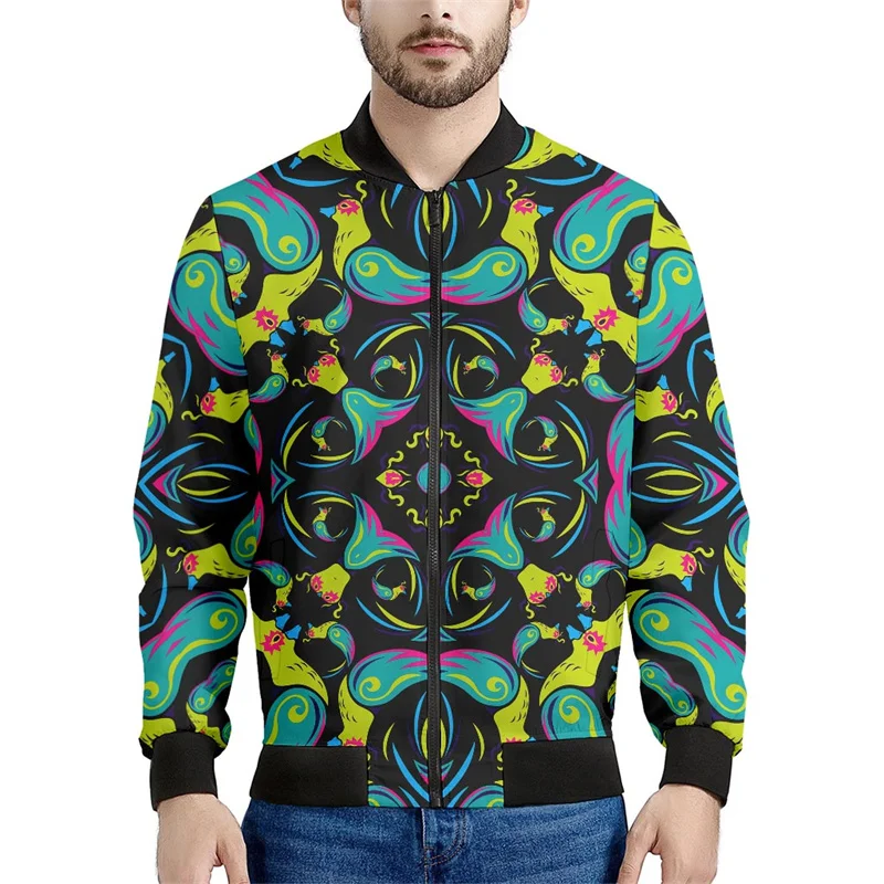 Abstract Psychedelic Zipper Jacket For Men 3d Printed Oversized Sweatshirt Tops Spring Autumn Long Sleeves Women Bomber Jackets