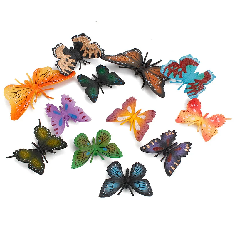 6pcs Simulation Miniature Insect Butterfly Action Figures Set Model Children Puzzle Cognitive Education Early Teaching Aids Toy