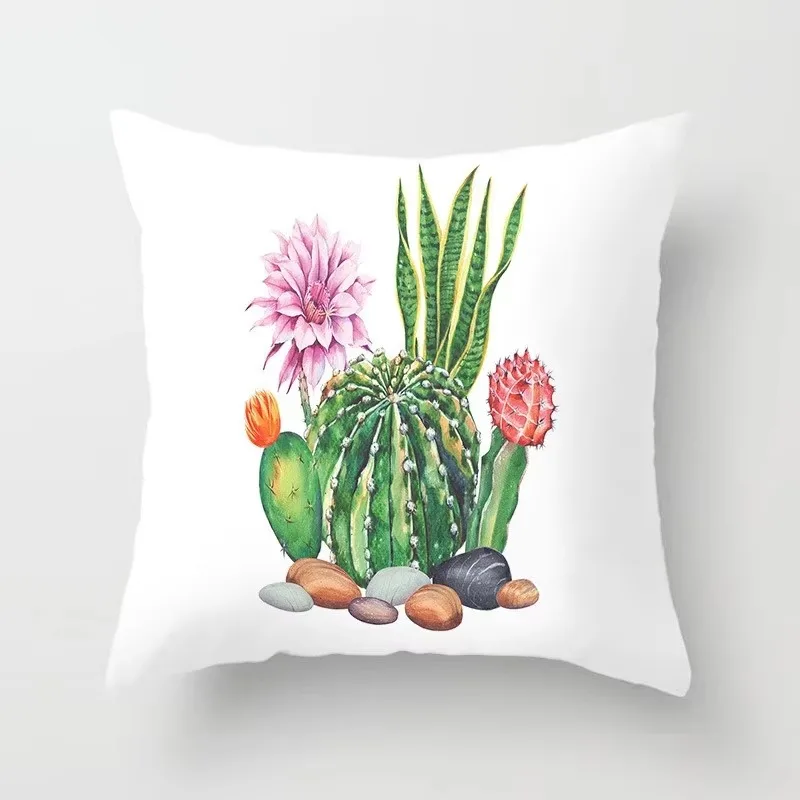 45x45cm Cactus Flower Succulent Plant Throw Pillow Cover Polyester Home Decoration Throw Pillow Cover Decorative Cushion Cover