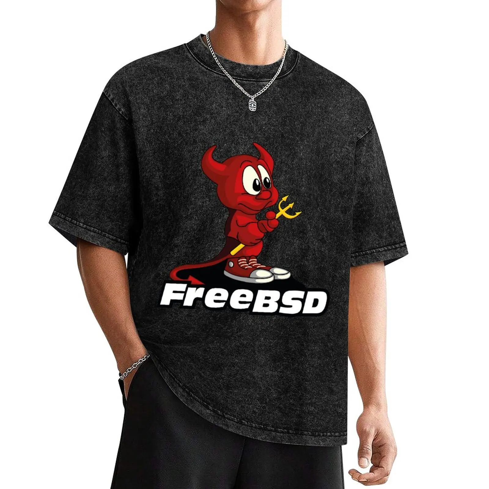 Beastie (FreeBSD) + Text T-Shirt shirts graphic tee street wear fruit of the loom mens t shirts