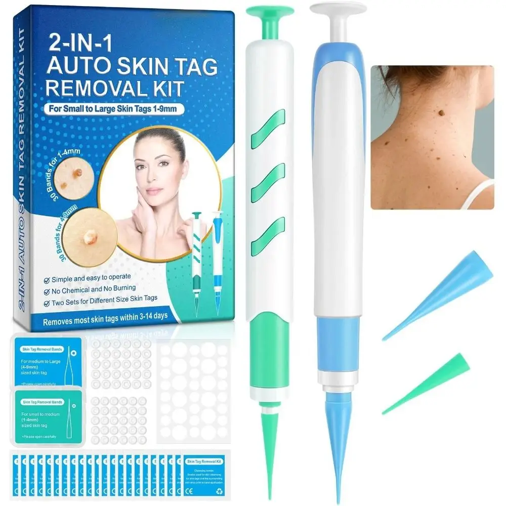 

New 2-IN-1 Skin Tag Removal Tool Painless ABS Mole Acne Wart Removal Pen with Cleansing Swabs Wart Removal Kit Skin